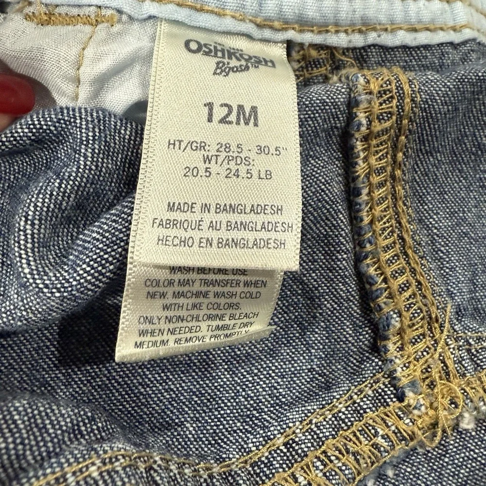OshKosh B'Gosh Denim Overalls Baby Toddler 12 Mos Spell Out Classic Bib VestBak